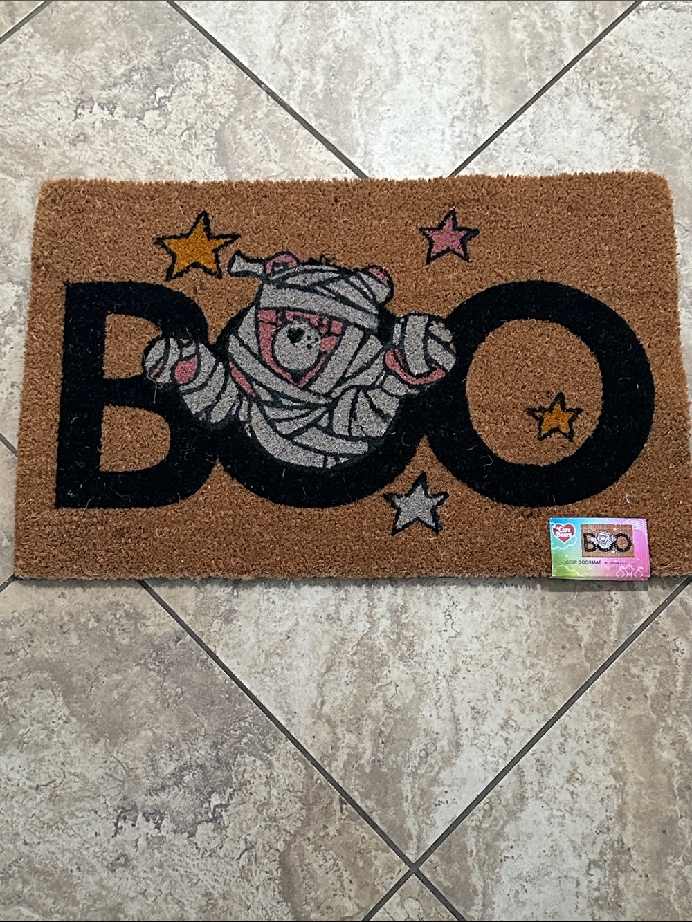 Care Bears Halloween BOO Mummy Bear Doormat in Brown and Black with Pink Accents